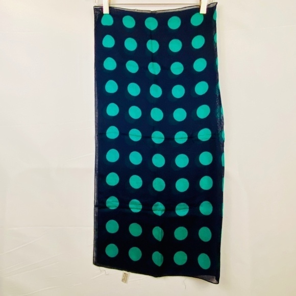 Symphony Scarfs Green, Navy blue 30” Square Scarf Rayon Polka Dot Italy made - Picture 2 of 6